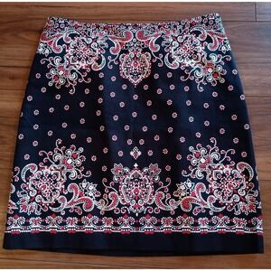 Talbot's Navy  Red Bandana Print Lined A Line Skirt‎ Sz 8 Casual Office Vacation
